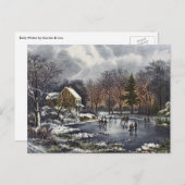 池の冬の初めのスケーター、ビンテージクリスマス シーズンポストカード (正面/裏面)