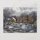 池の冬の初めのスケーター、ビンテージクリスマス シーズンポストカード (正面)