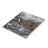 池の冬の初めのスケーター、ビンテージクリスマス タイル (側面)