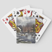 池の冬の初めのスケーター、ビンテージクリスマス トランプ (裏面)