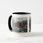 池の冬の初めのスケーター、ビンテージクリスマス マグカップ (正面左)