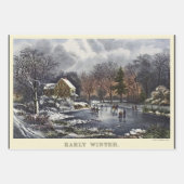 池の冬の初めのスケーター、ビンテージクリスマス ラッピングペーパーシート (正面3)