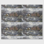 池の冬の初めのスケーター、ビンテージクリスマス ラッピングペーパー (フラット)