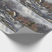 池の冬の初めのスケーター、ビンテージクリスマス ラッピングペーパー (角)