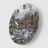 池の冬の初めのスケーター、ビンテージクリスマス ラージ壁時計 (傾斜)