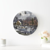 池の冬の初めのスケーター、ビンテージクリスマス ラージ壁時計 (ホーム)