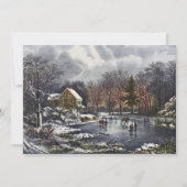 池の冬の初めのスケーター、ビンテージクリスマス 招待状 (正面)