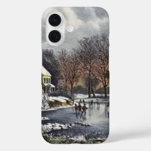 池の冬の初めのスケーター、ビンテージクリスマス