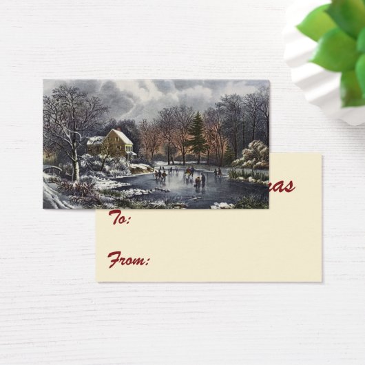 池の冬の初期スケーターのビンテージクリスマス (デスク)