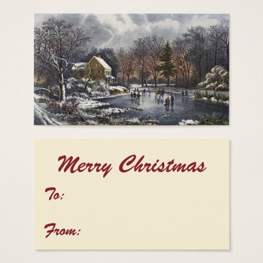 池の冬の初期スケーターのビンテージクリスマス (正面&裏面)