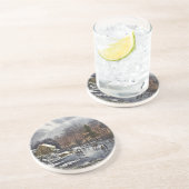 池の冬の初期スケーターのビンテージクリスマス コースター (側面)