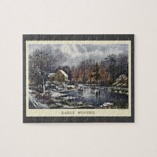 池の冬の初期スケーターのビンテージクリスマス ジグソーパズル (横)
