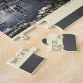 池の冬の初期スケーターのビンテージクリスマス ジグソーパズル (側面)