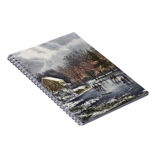 池の冬の初期スケーターのビンテージクリスマス ノートブック (右側)