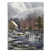 池の冬の初期スケーターのビンテージクリスマス ノートブック (正面)