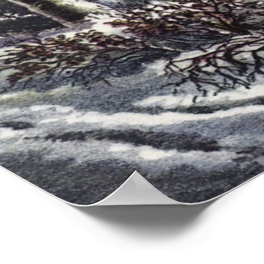 池の冬の初期スケーターのビンテージクリスマス ポスター (角)