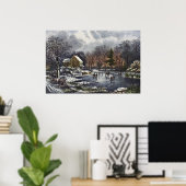 池の冬の初期スケーターのビンテージクリスマス ポスター (ホームオフィス)