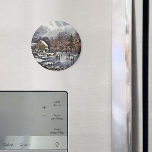 池の冬の初期スケーターのビンテージクリスマス マグネット (インサイチュ (冷蔵庫))