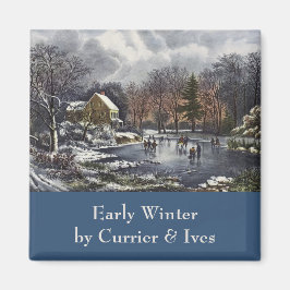 池の冬の初期スケーターのビンテージクリスマス マグネット