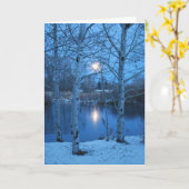 池の冬の満月 カード (黄色い花)