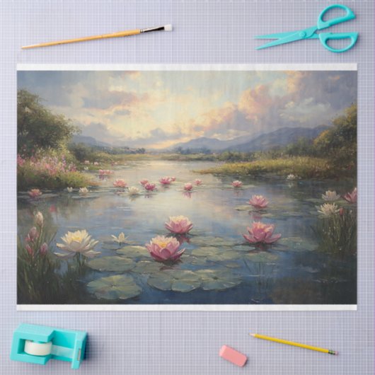 池の切り離し上の印象派リリパッド 薄葉紙 (クラフト)