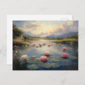 池の印象派のユリのパッド ポストカード (正面/裏面)