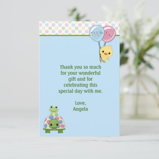 池の友達のアヒルはノート3.5" x5"感謝していしています(平たい箱) サンキューカード (スタンド正面)