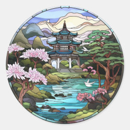 池の反射: 日本のお寺ステッカーセット ラウンドシール