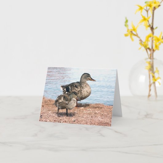 池の小さなアヒル カード (黄色い花)