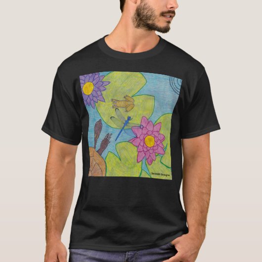 池の情景(鮮やか) - メンズダークTシャツ Tシャツ (正面)