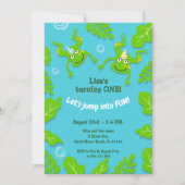池の最初の誕生日のカエルの家族パーティーinvita 招待状 (正面)