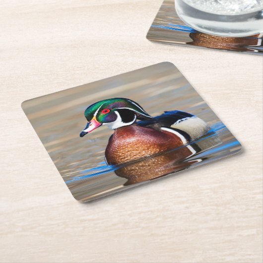池の木の鴨 スクエアペーパーコースター (アングル)