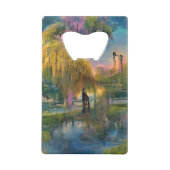 池の横の日没の黄金の柳 クレジットカード栓抜き (正面)