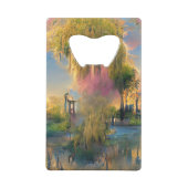 池の横の日没の黄金の柳 クレジットカード栓抜き (裏面)