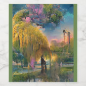 池の横の日没の黄金の柳 ワインラベル (シングルラベル)