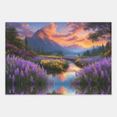 池の水彩で日の出/穏やかな風景 ラッピングペーパーシート (正面2)