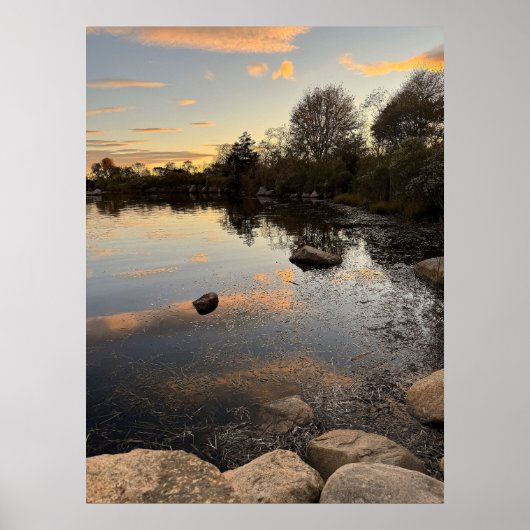 池の水景の夕焼けの写真ポスター ポスター (正面)