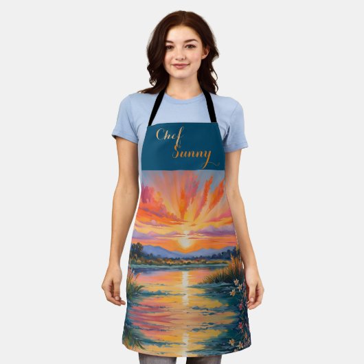池の水色での日の出 エプロン (着用した状態)