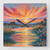 池の水色での日の出 スクエア壁時計 (正面)