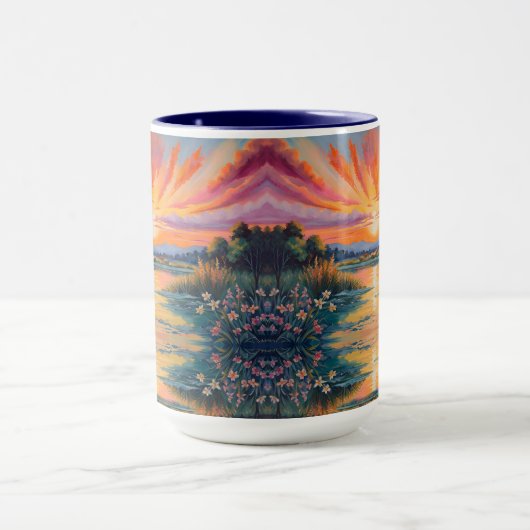 池の水色での日の出 マグカップ (中央)