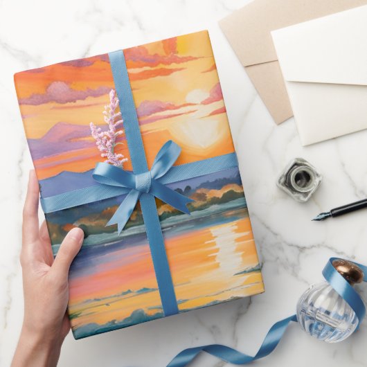池の水色での日の出 ラッピングペーパー (ギフト)