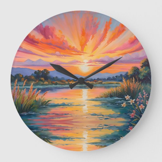 池の水色での日の出 ラージ壁時計 (正面)