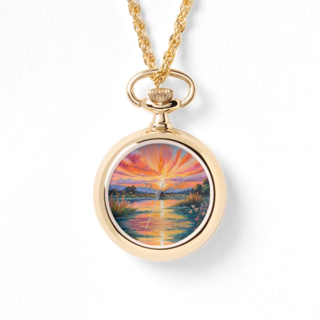 池の水色での日の出 腕時計 (正面)