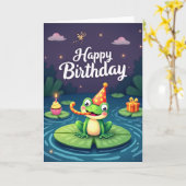 池の生き物の誕生日カード カード (黄色い花)