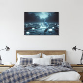 池の白鷺と睡蓮 キャンバスプリント (インサイチュ (寝室))