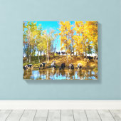 池の秋の牛 キャンバスプリント (インサイチュ (ウッドフロア))