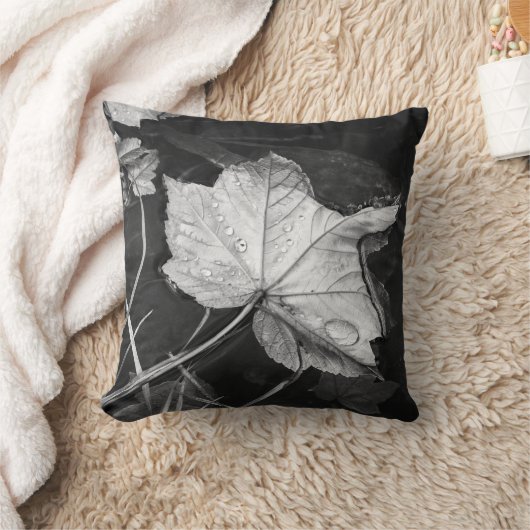 池の紅葉白黒コットン クッション (ブランケット)