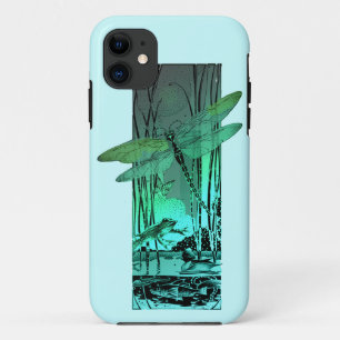 池の緑のトンボそしてカエル iPhone 11 ケース