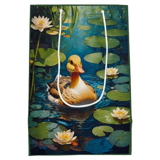 池の美しいアヒル ミディアムペーパーバッグ (裏面)