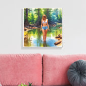 池の美しい女の子の油絵を描色 キャンバスプリント (インサイチュ (リビング))